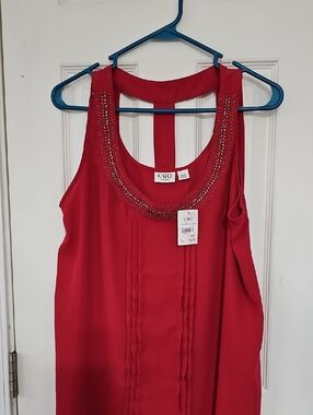 Cato Red Beaded Scoop-Neck Tank